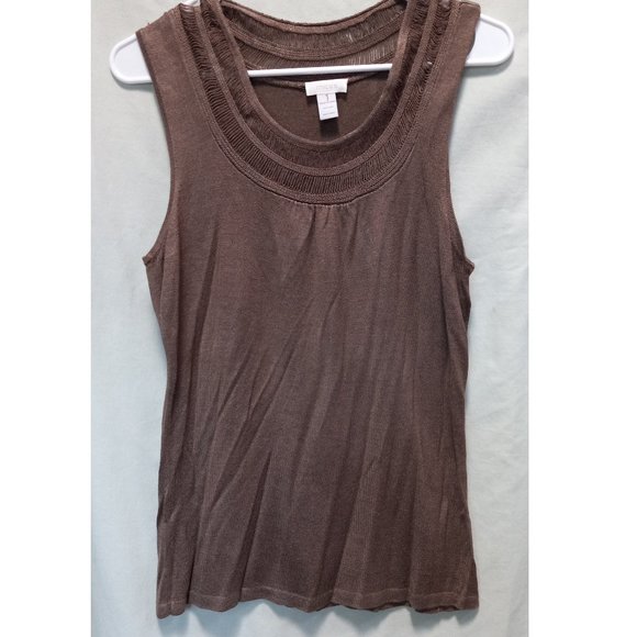 Chico's Size 1 (Small) Mocha Color Round Neck Tank Top (T-197) - Picture 2 of 5